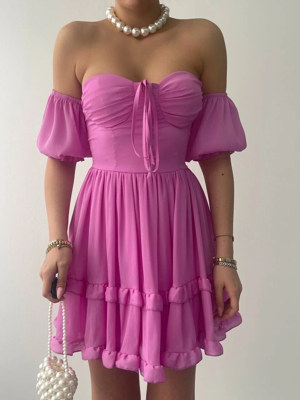 Vingo Mini Elbise Pembe