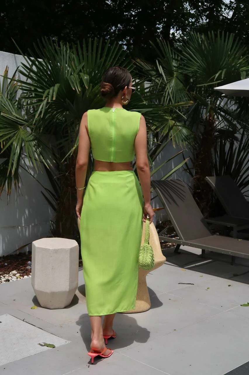 Yeşil Kuşaklı Crop ve Etek Takım