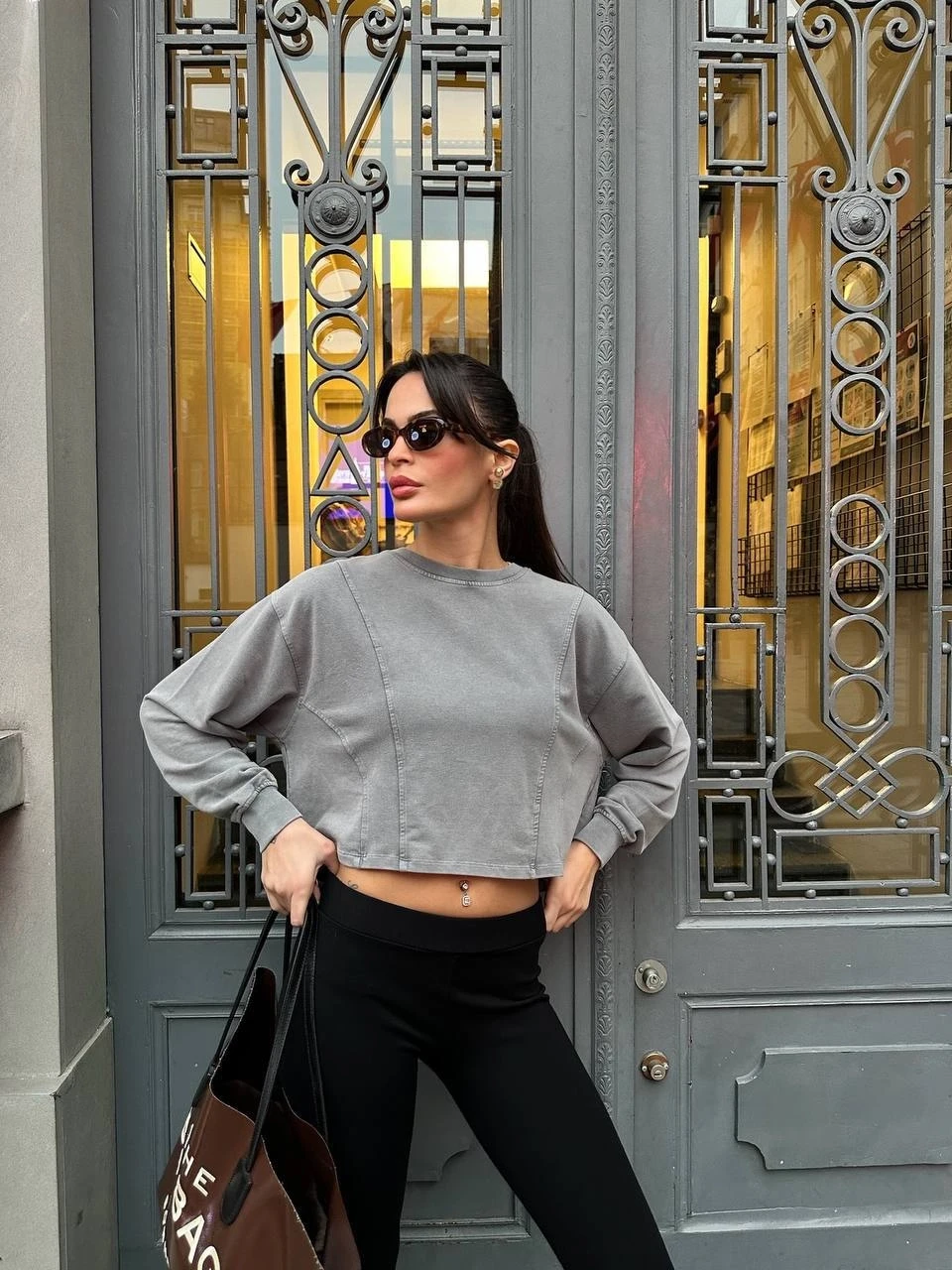 Yıkamalı Modal Crop Sweatshirt