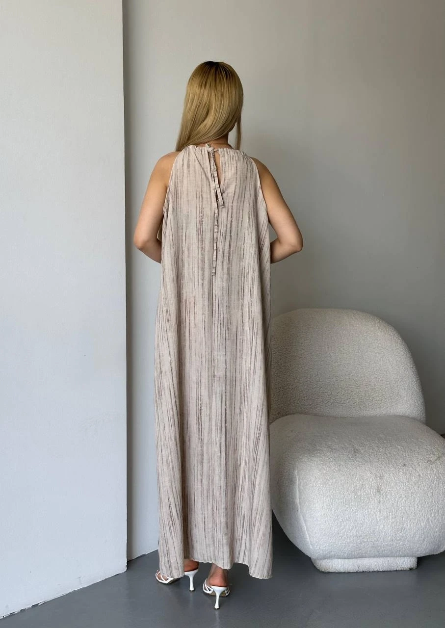 Yırtmaç Detay Keten Elbise