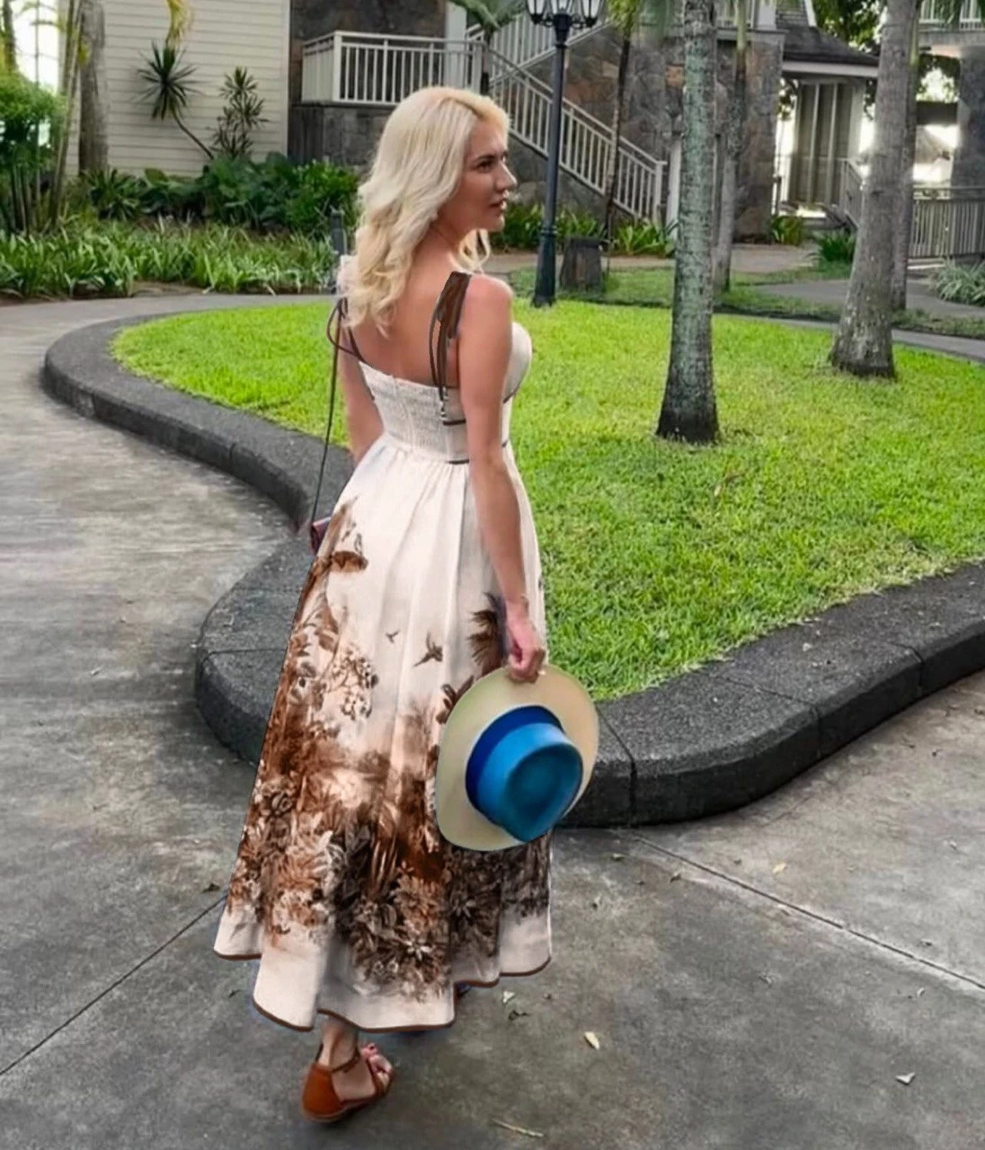 Zimmerman Desenli Keten Elbise Kahve