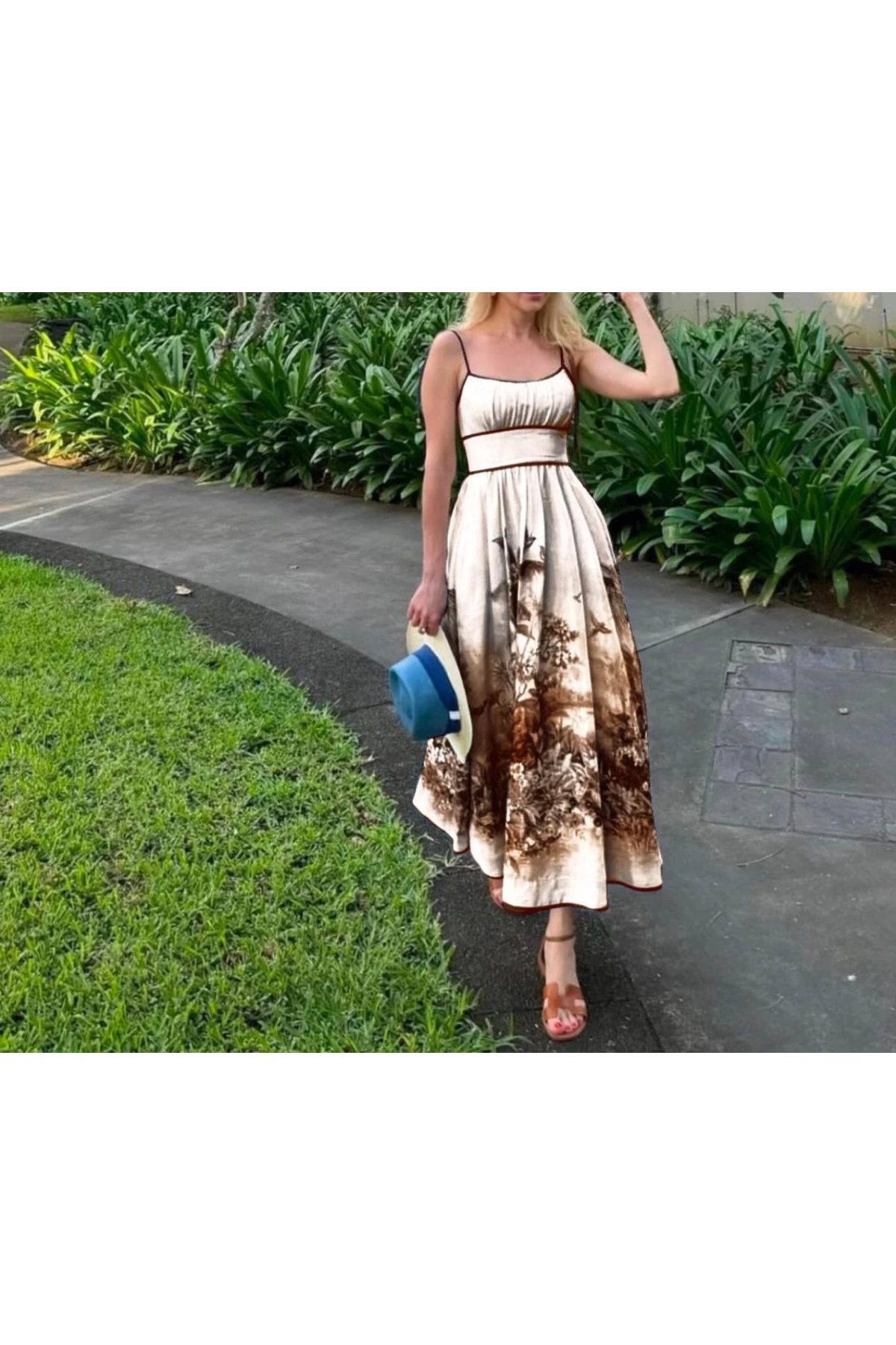 Zimmerman Desenli Keten Elbise Kahve