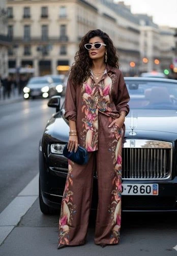 Zimmrman Desen Modal Saten Takım Kahve