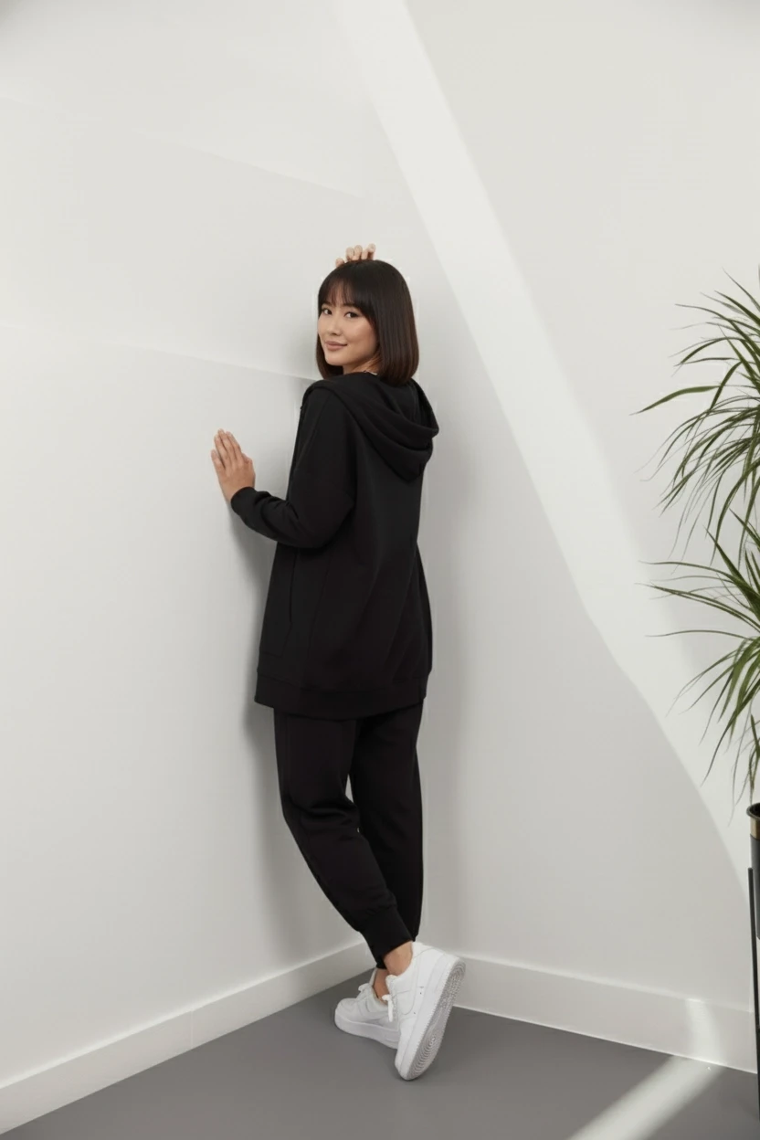 Siyah Manşeti Lastikli Sweat İkili Takım