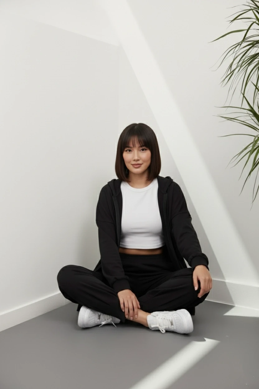 Siyah Manşeti Lastikli Sweat İkili Takım