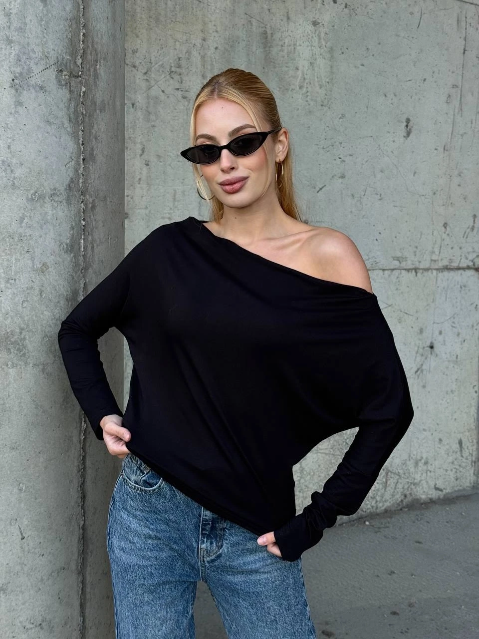 Asimetrik Detay Uzun Kol Bluz