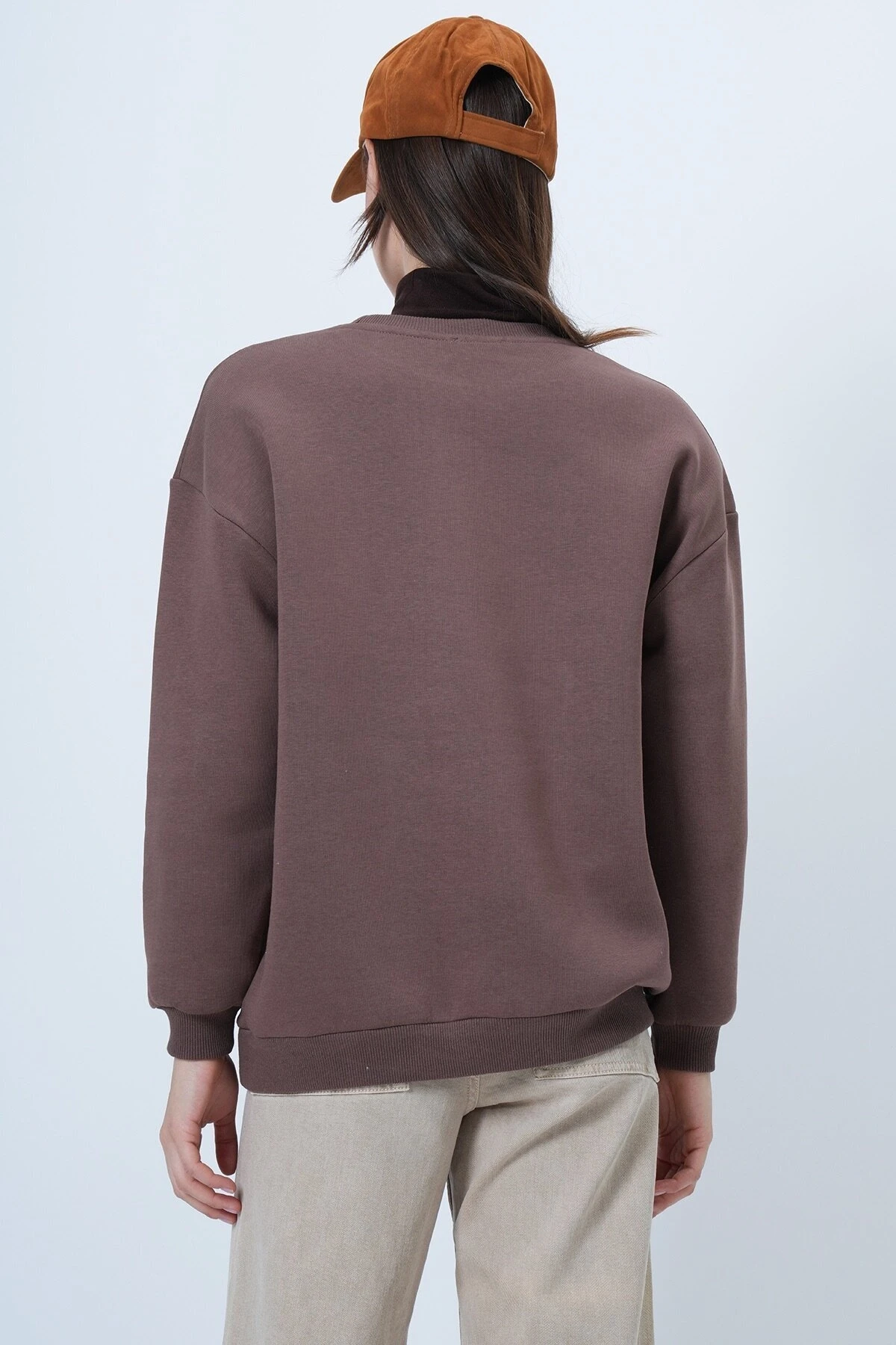 Ayıcık Baskılı Bisiklet Yaka Sweatshirt