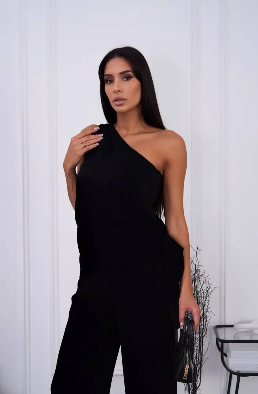 Bağlama Detay Tek Omuz Modal Alt Üst Takım Siyah