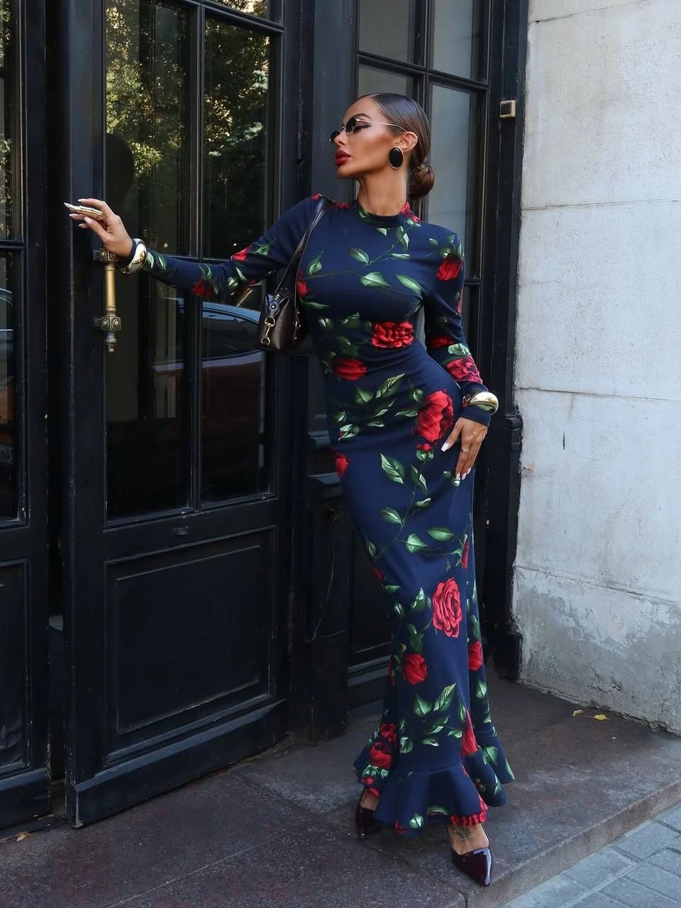 Balıkçı Yaka Desenli Maxi Boy Elbise