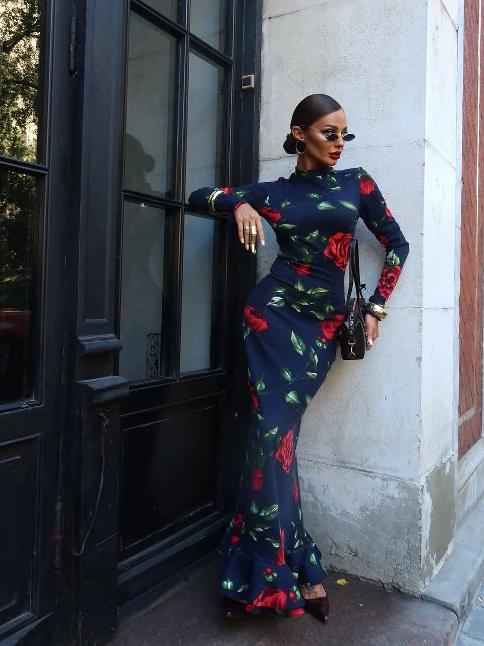 Balıkçı Yaka Desenli Maxi Boy Elbise