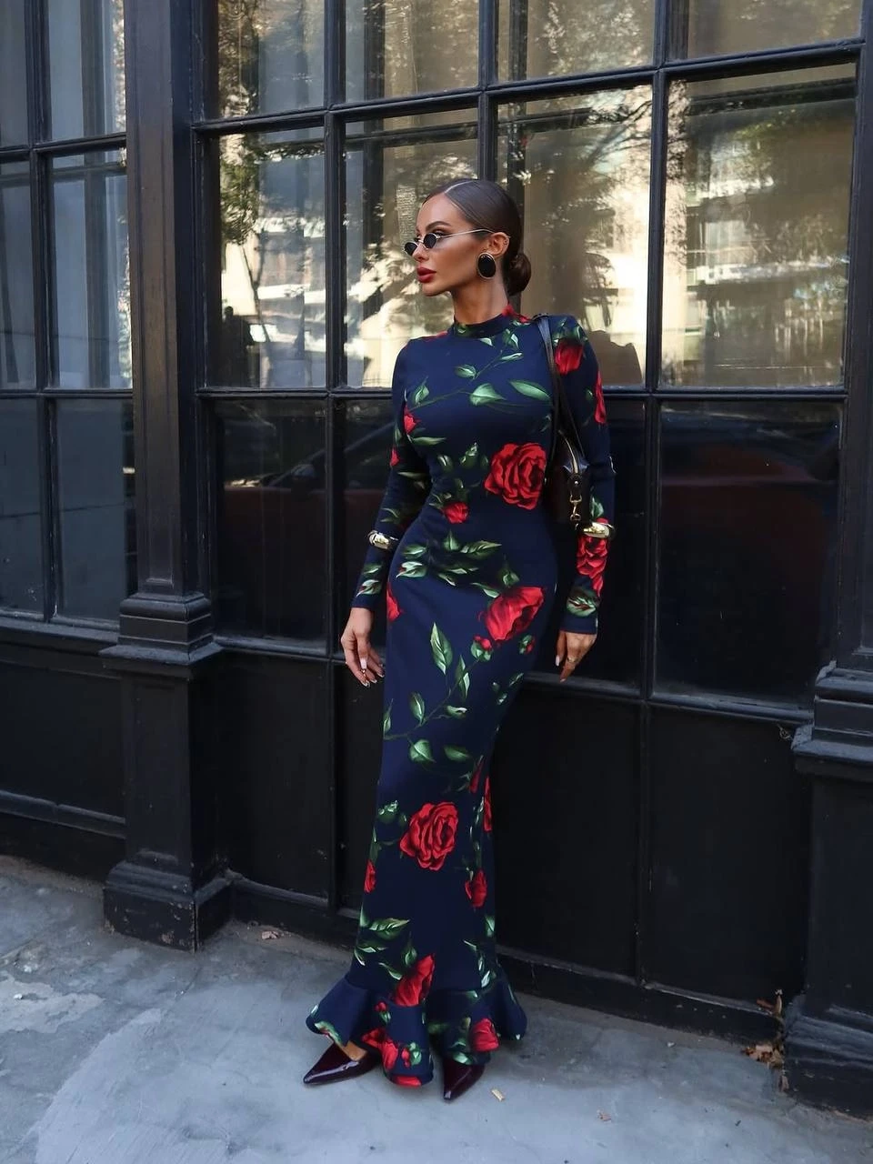 Balıkçı Yaka Desenli Maxi Boy Elbise