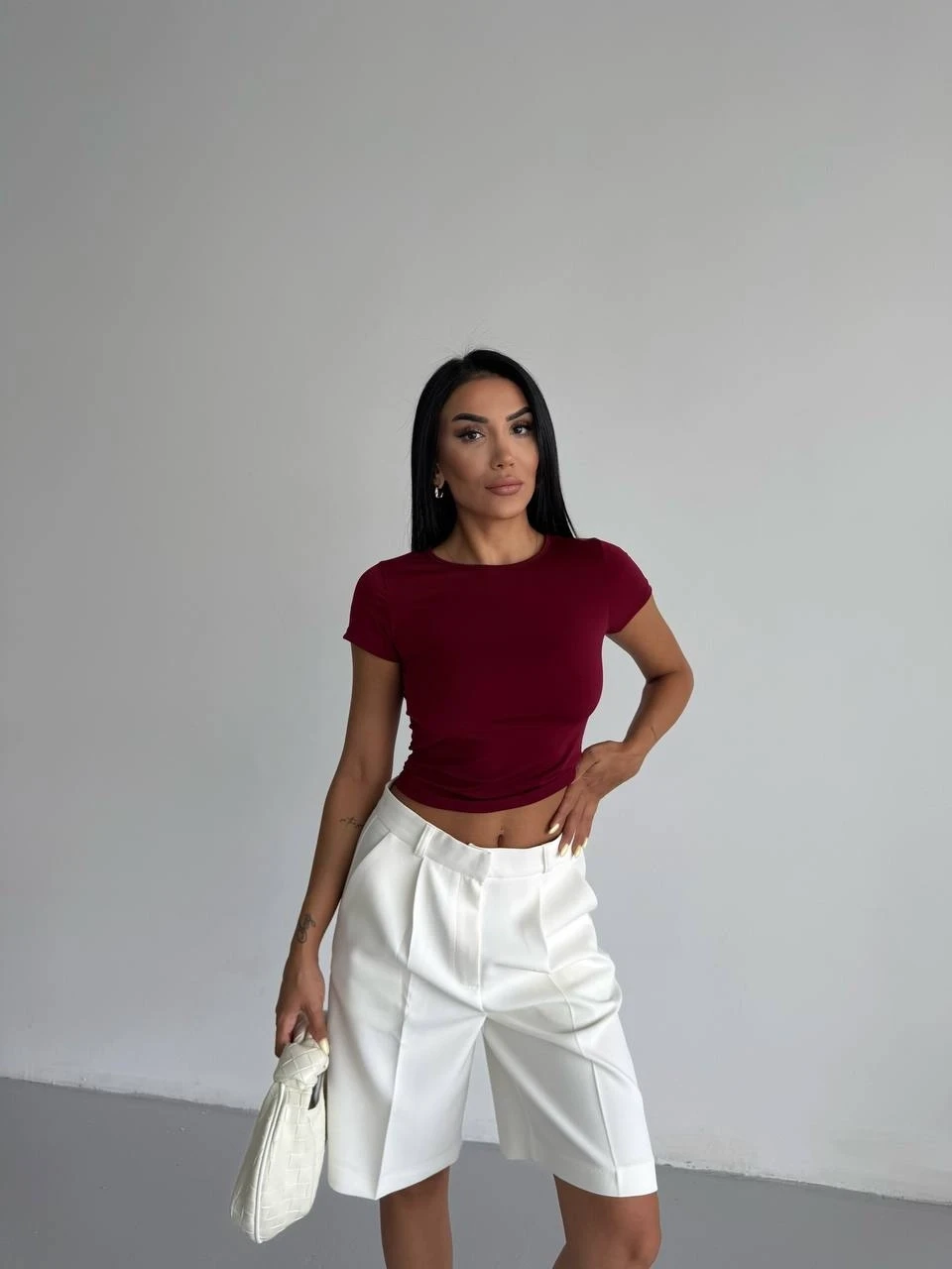 Basic Kısa Kol Sandy Bluz Bordo