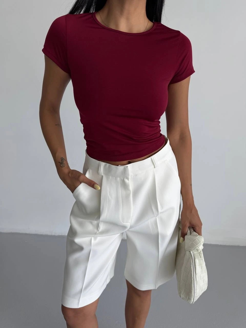 Basic Kısa Kol Sandy Bluz Bordo