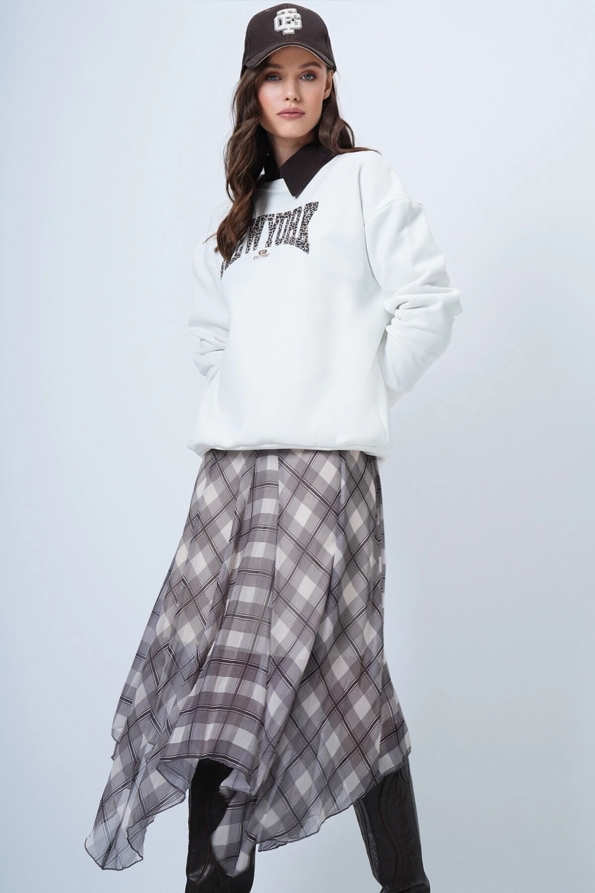 Baskılı Bisiklet Yaka 3 İplik Sweatshirt