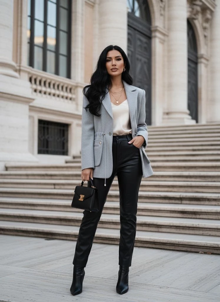 Bel Lastik Detay Kaşe Ceket Gri