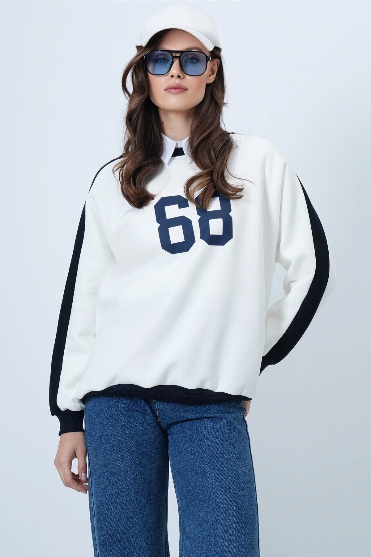 Bisiklet Yaka 3 İplik Oversize Baskılı Sweatshirt