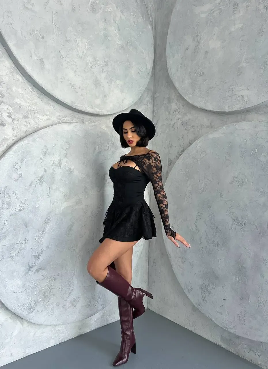 Bolero Detay İçi Şortlu Mini Elbise Siyah