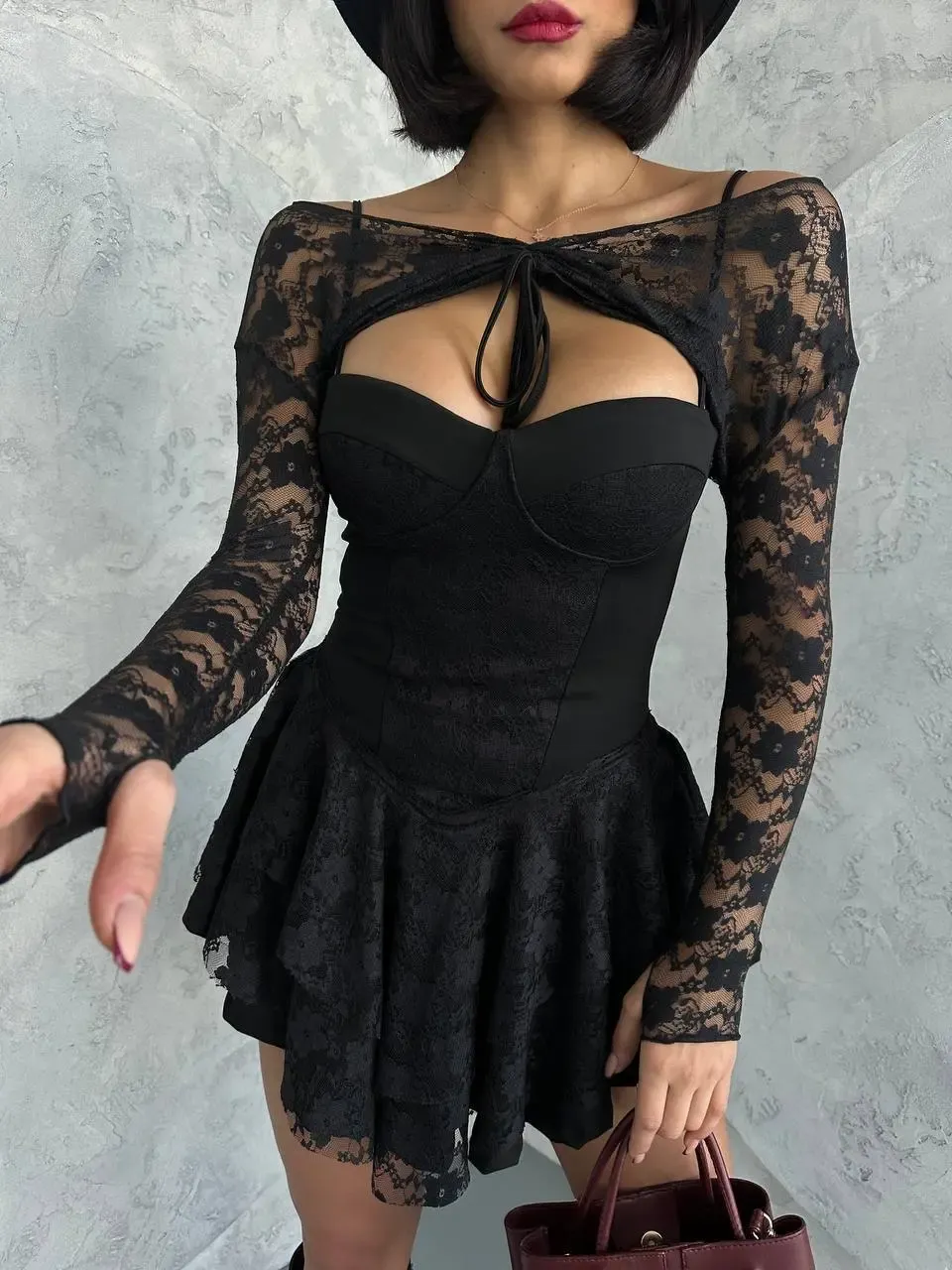 Bolero Detay İçi Şortlu Mini Elbise Siyah