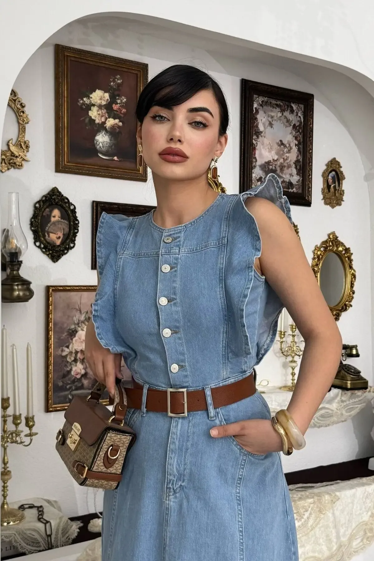 Cep Detaylı Denim Elbise