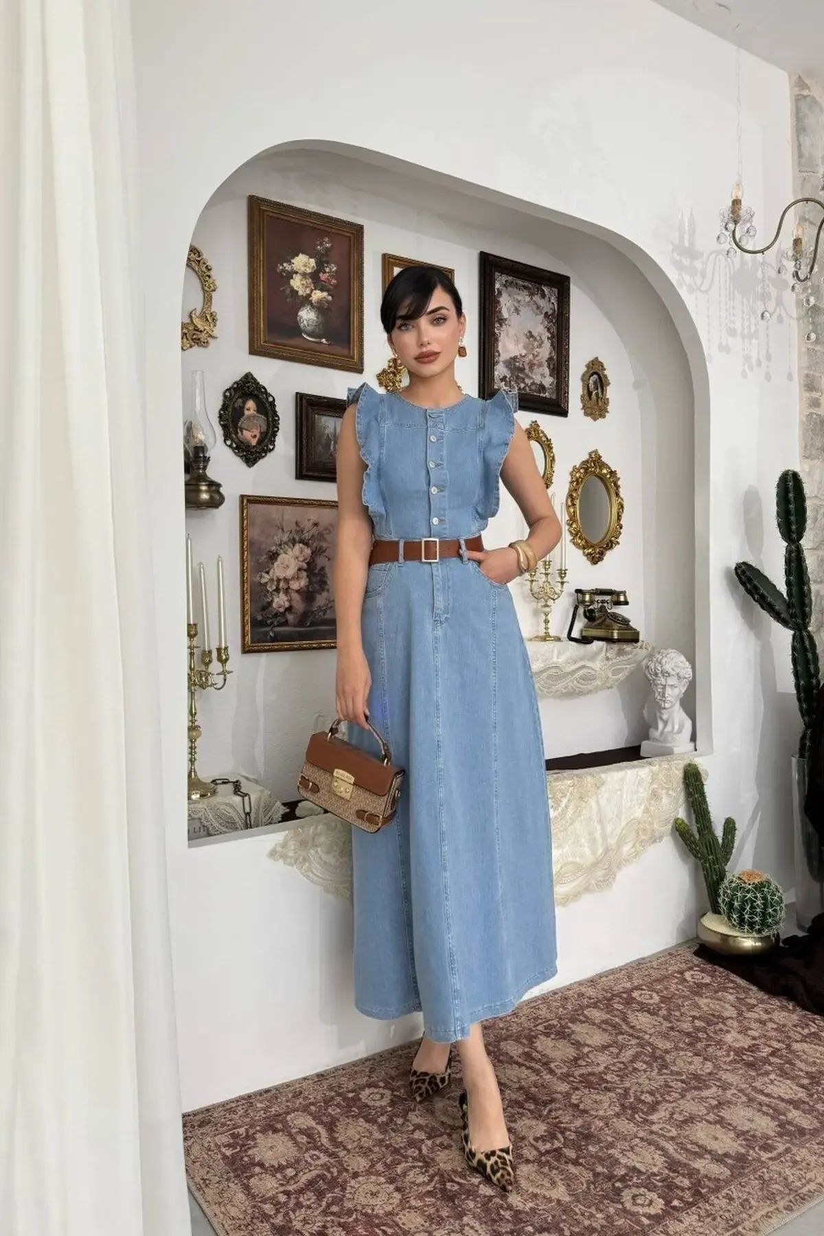 Cep Detaylı Denim Elbise