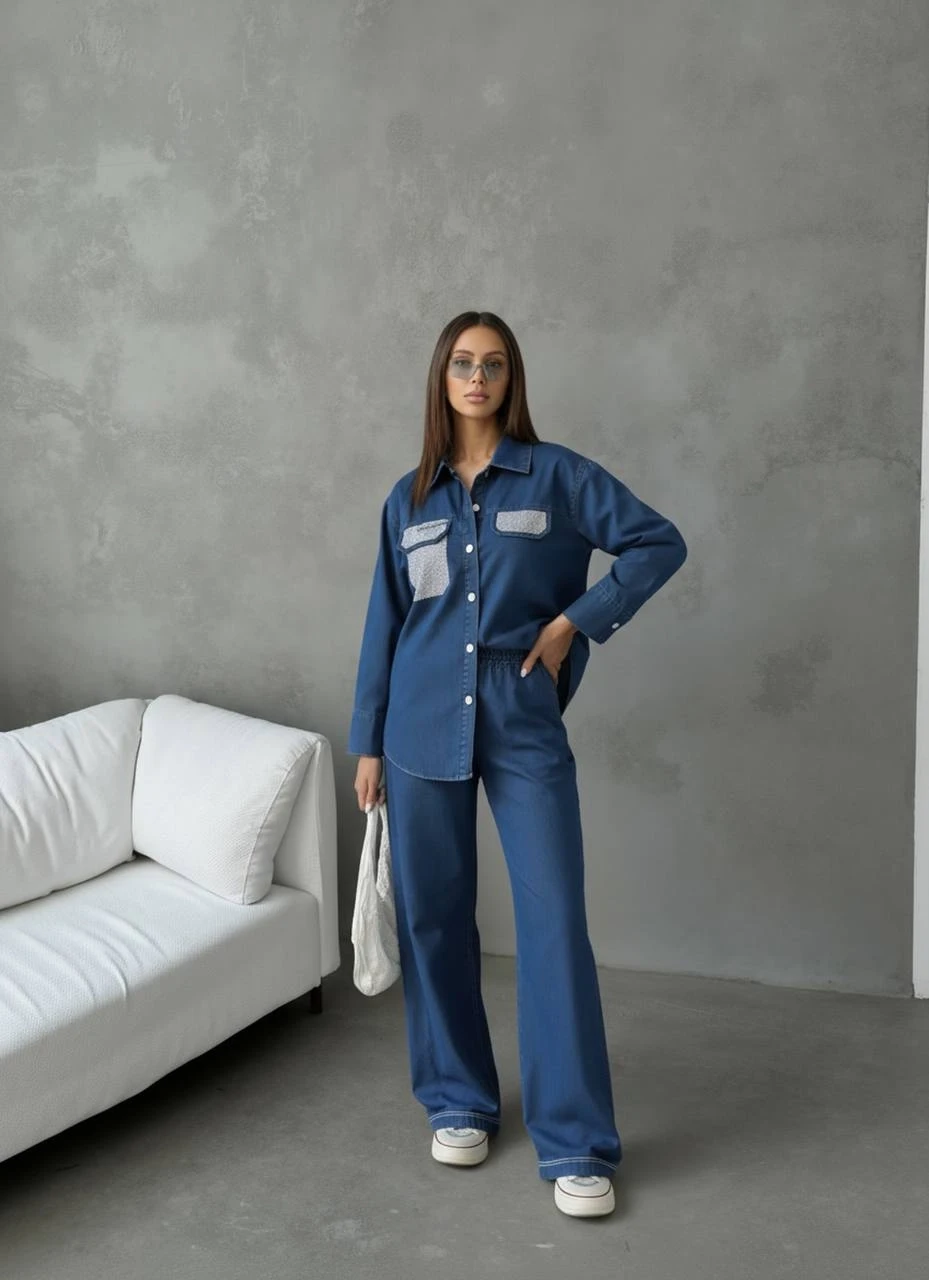 Cep Taş Detay Kot Alt Üst Takım