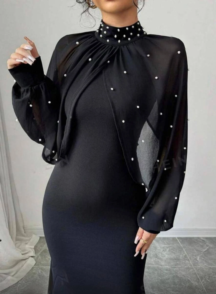 Dalgıç Kumaş Likralı İnci Çakımlı Bolerolu Elbise