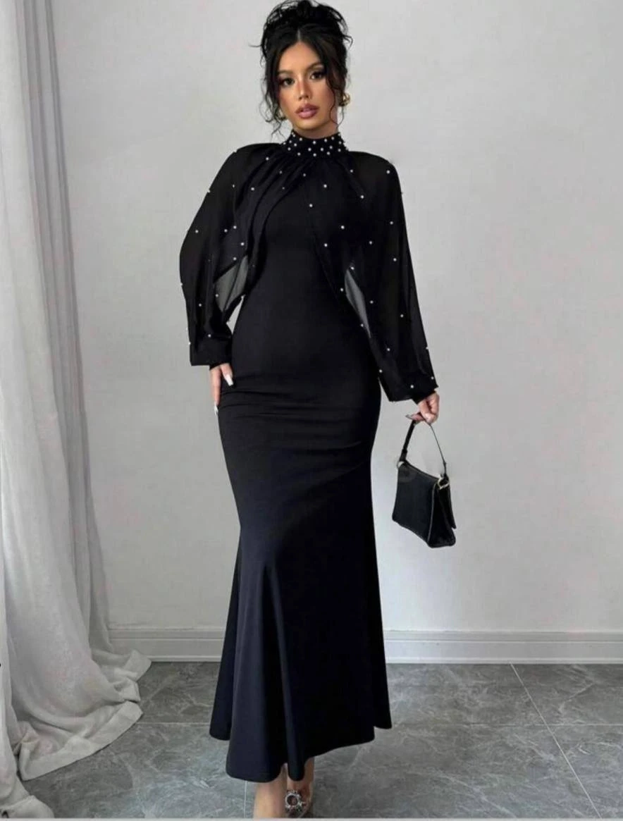 Dalgıç Kumaş Likralı İnci Çakımlı Bolerolu Elbise