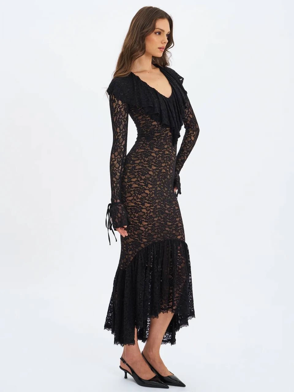 Dantel Kumaş Astarlı Maxi Boy Elbise