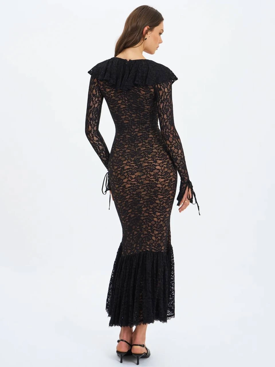 Dantel Kumaş Astarlı Maxi Boy Elbise