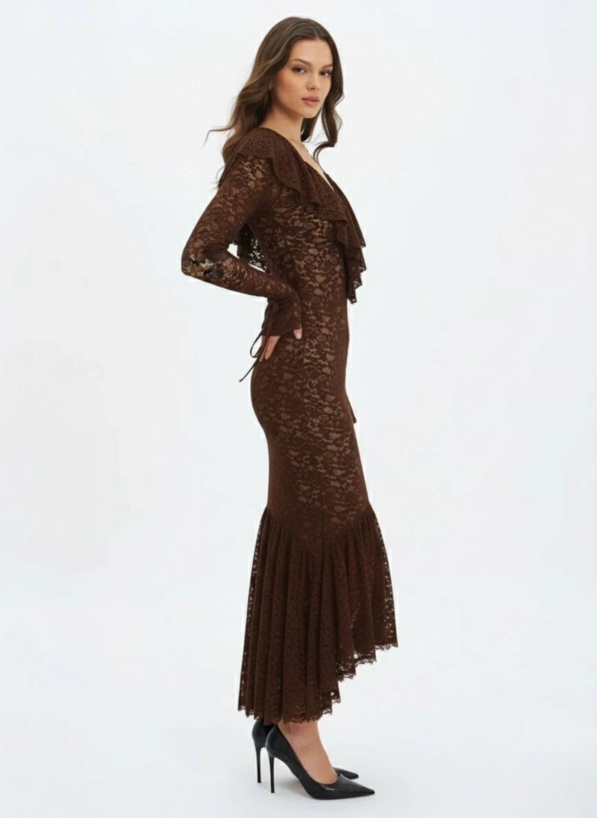 Dantel Kumaş Astarlı Maxi Boy Elbise