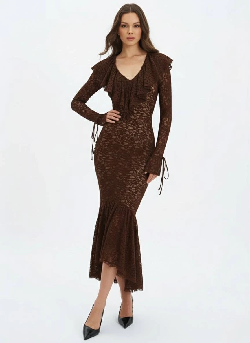 Dantel Kumaş Astarlı Maxi Boy Elbise