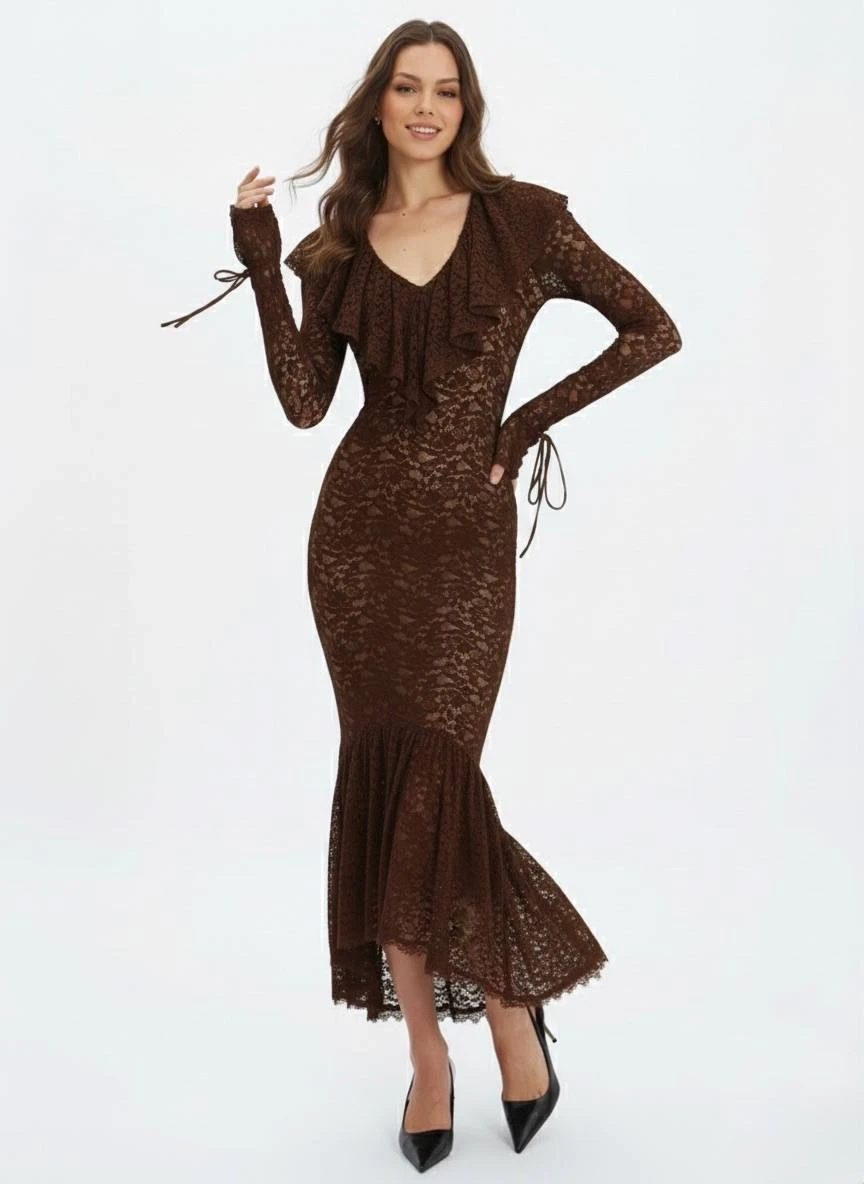 Dantel Kumaş Astarlı Maxi Boy Elbise