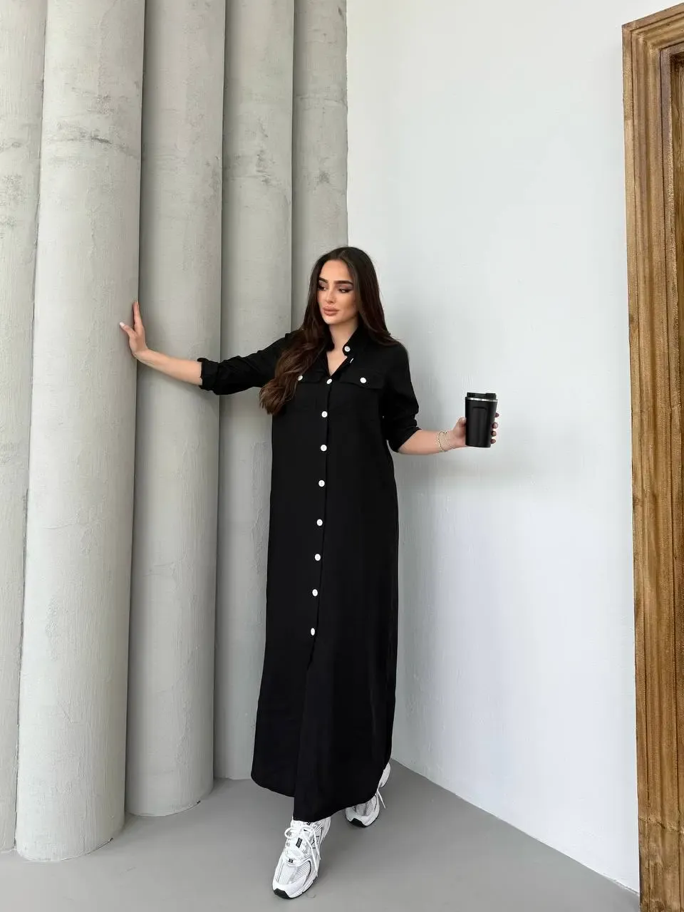 Denim Maxi Gömlek Elbise