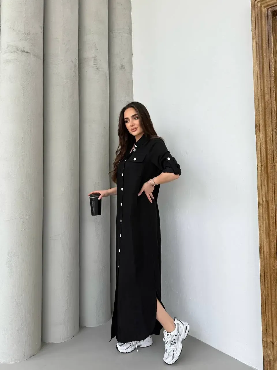 Denim Maxi Gömlek Elbise