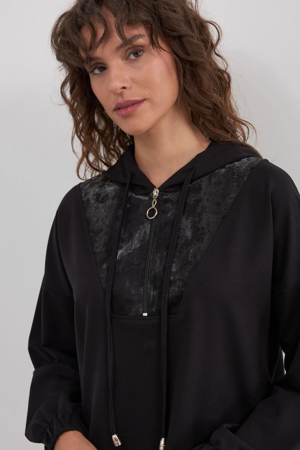 Deri Detaylı Fermuarlı İkili Takım