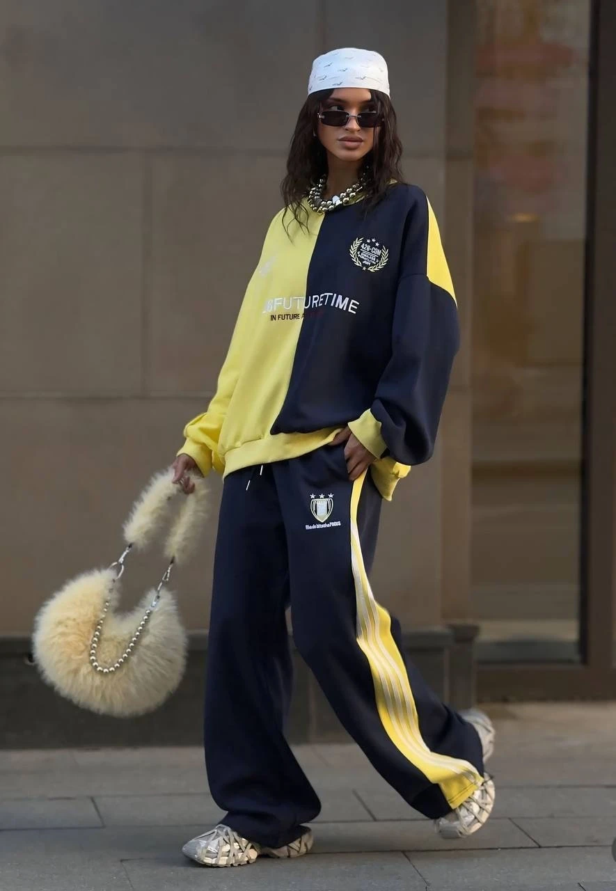 Dijital Baskılı Üç İplik Bloklu Sarı Takım