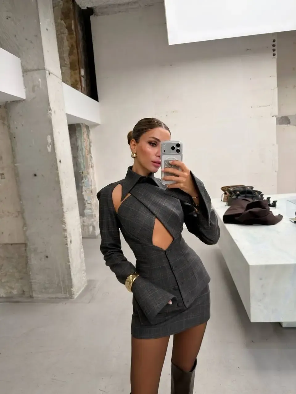 Ekose Desen Poliviskon Kumaş Fermuarlı Tasarım Takım