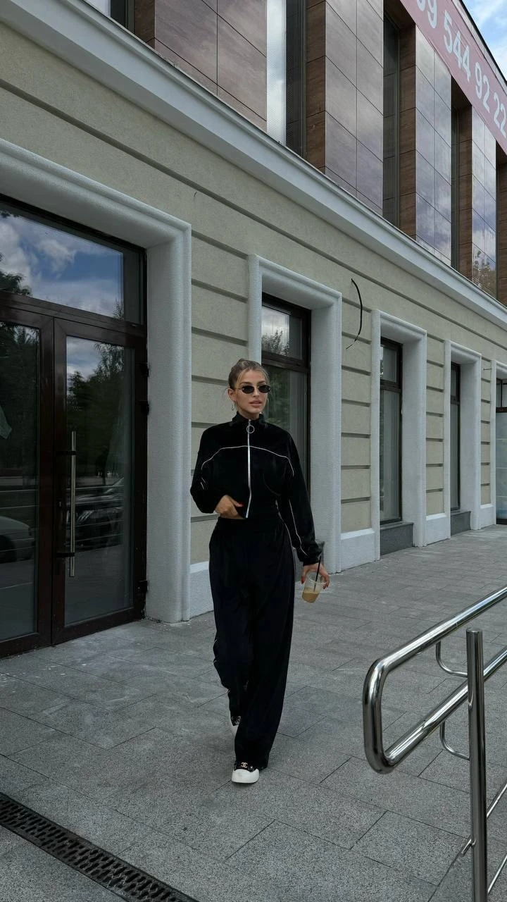 Fransız Kadife Eşofman Takım Siyah