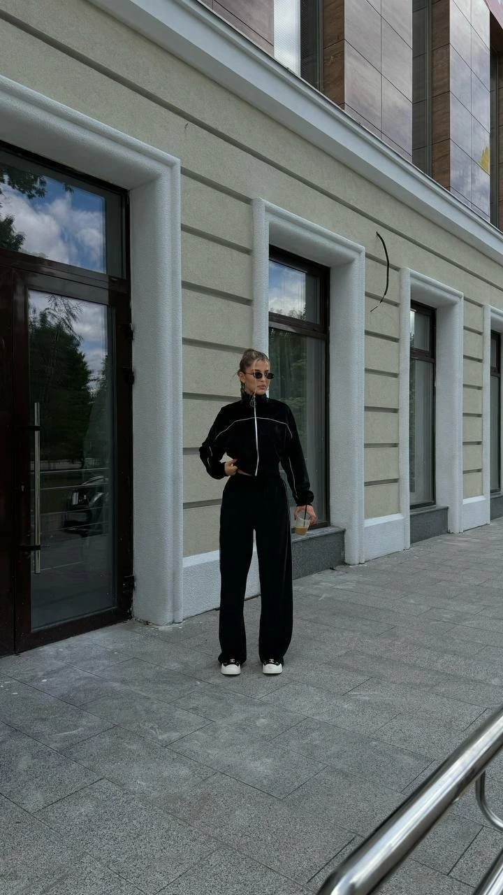 Fransız Kadife Eşofman Takım Siyah