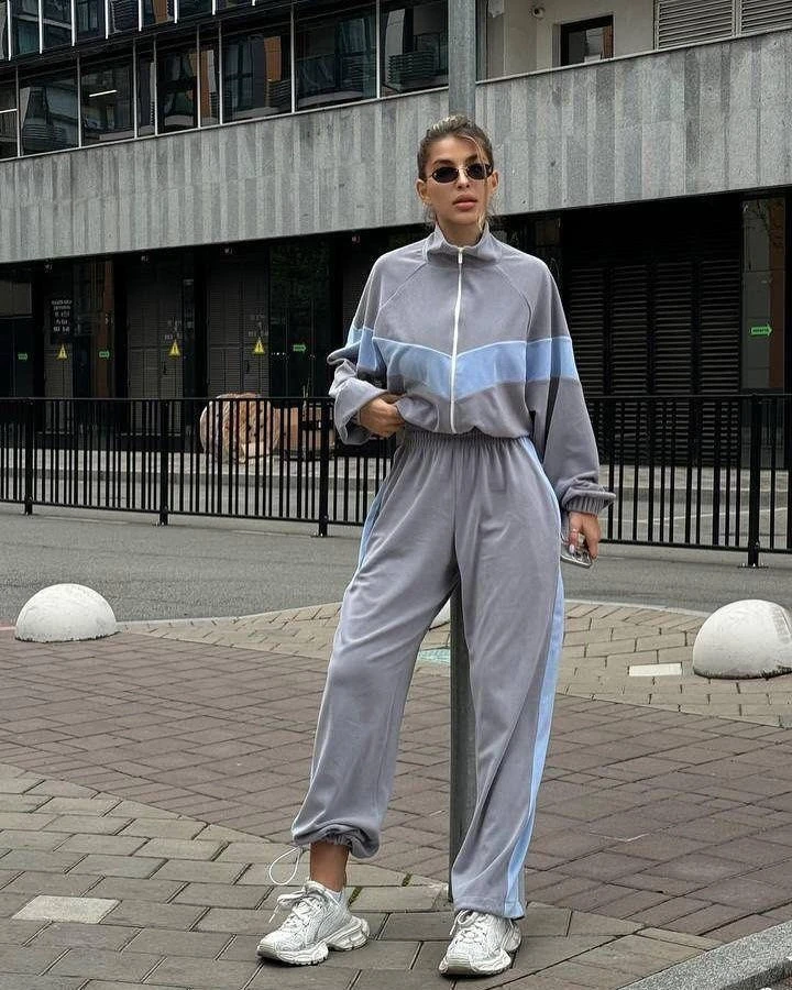 Fransız Kadife Kemik Fermuar Garnili Eşofman Takım