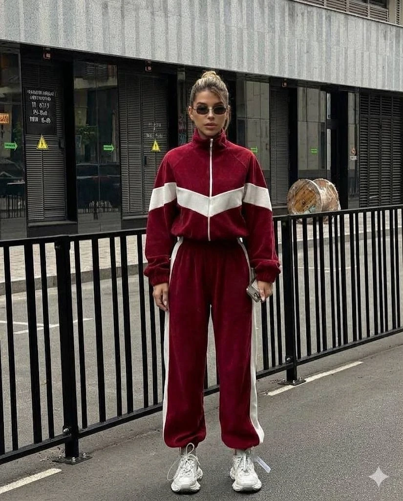 Fransız Kadife Kemik Fermuar Garnili Eşofman Takım