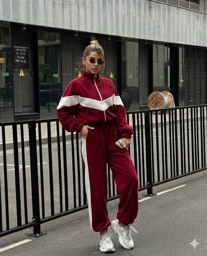 Fransız Kadife Kemik Fermuar Garnili Eşofman Takım