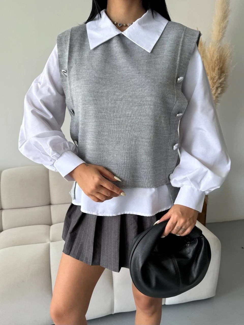 Gömlek Detay Triko Bluz