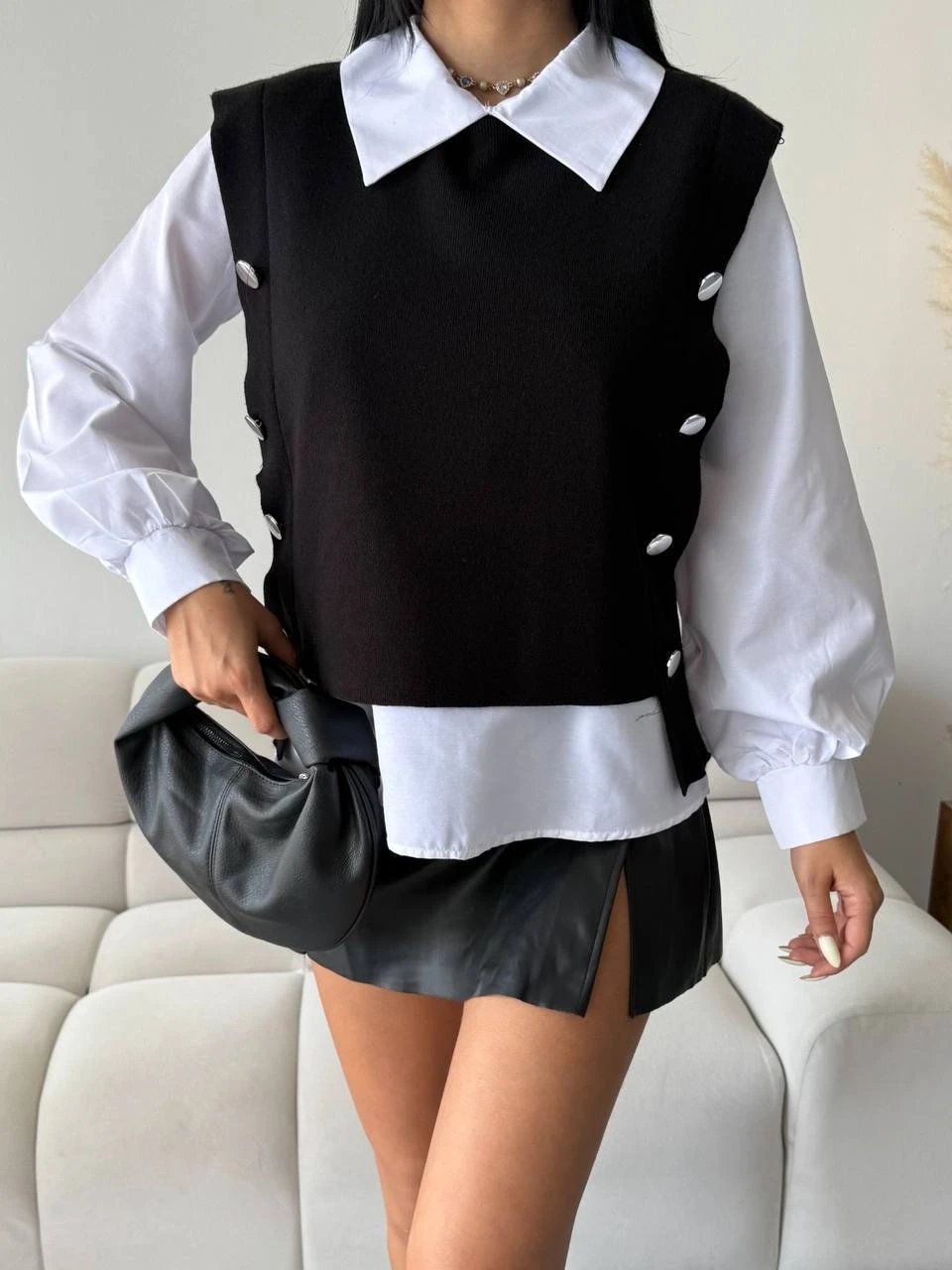 Gömlek Detay Triko Bluz