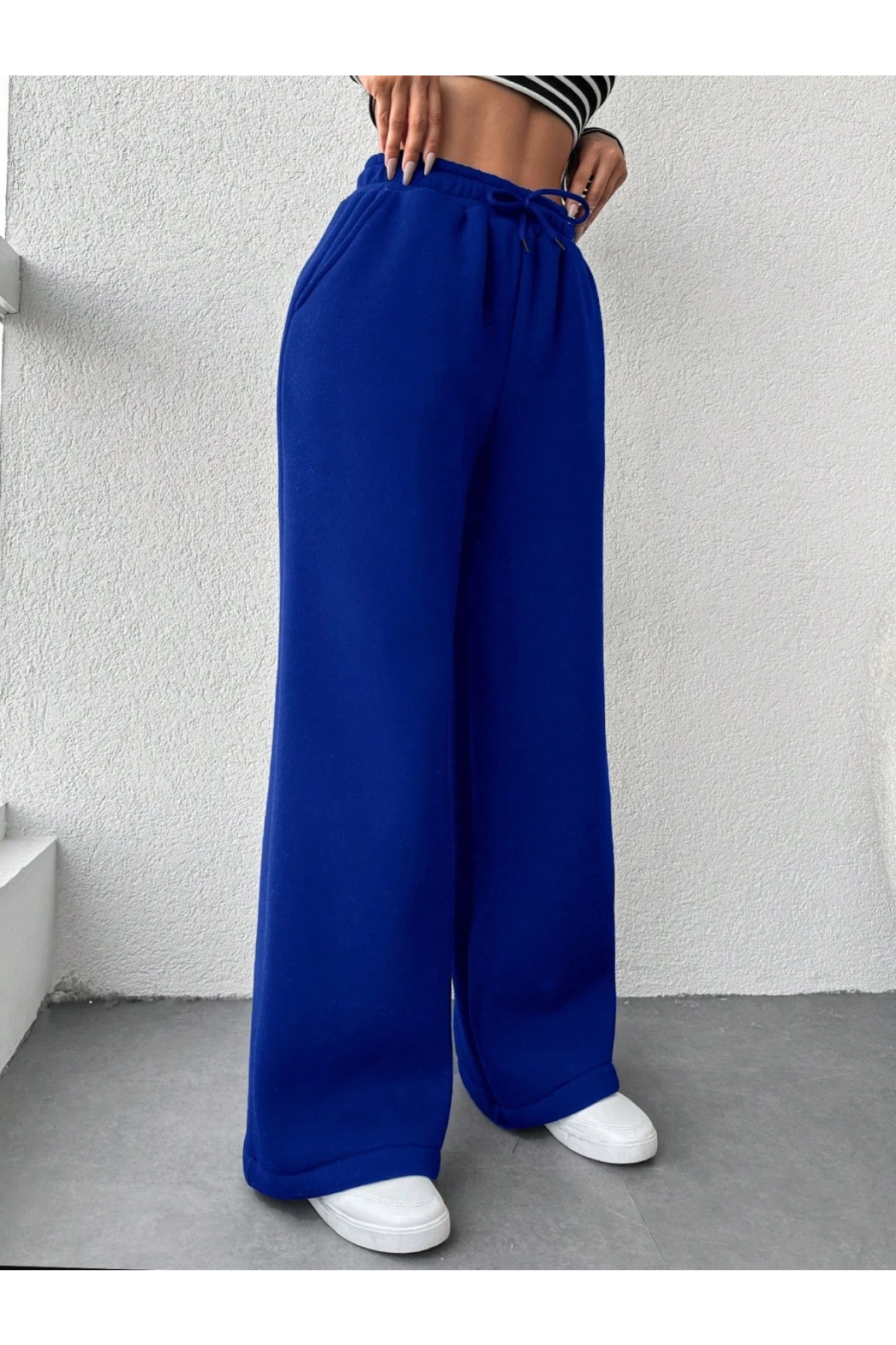 İki İplik Şardonlu Eşofman Altı Saks