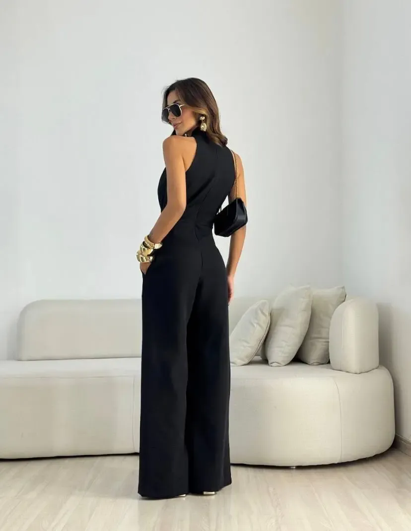 İthal Hürrem Kumaş Bağlama Detay Tulum Siyah