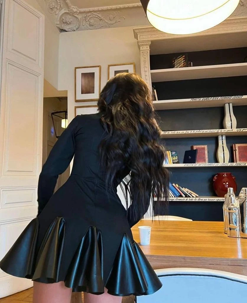 İthal Krep Kumaş Deri Detay Elbise