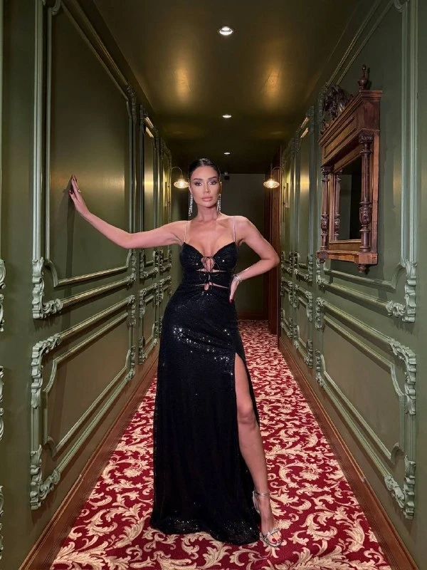 İthal Pulpayet Yırtmaçlı Maxi Elbise