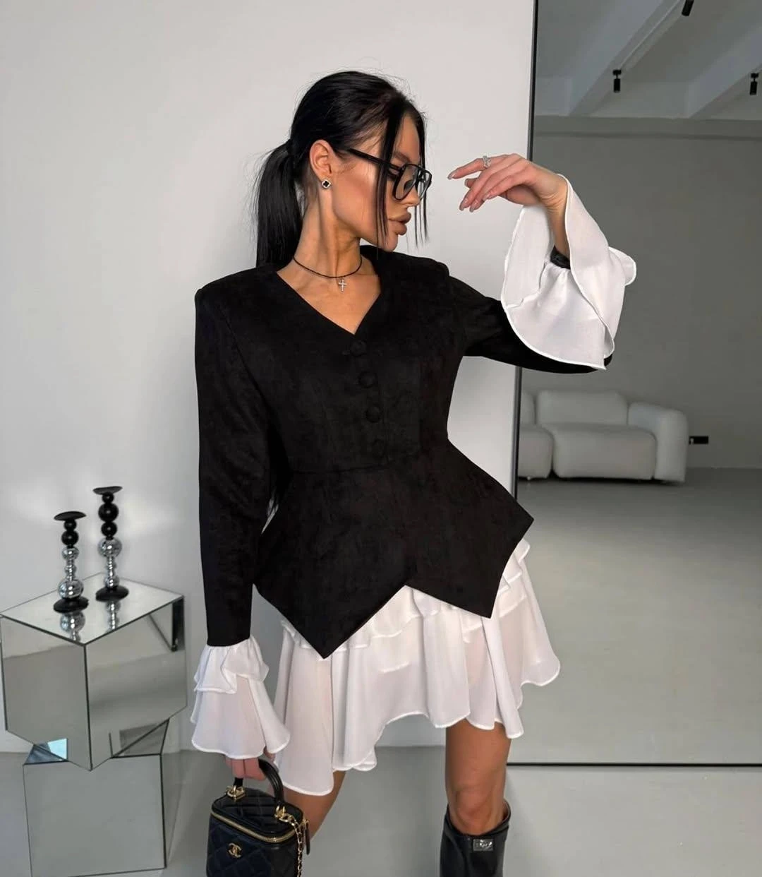 İthal Süet Kumaş Ceket ve Etek Takım