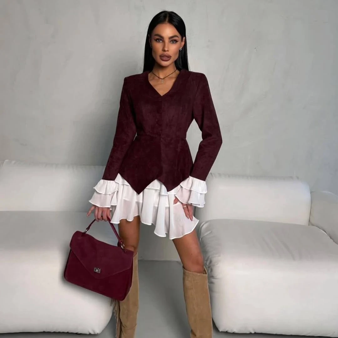 İthal Süet Kumaş Ceket ve Etek Takım